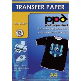 - 	 A4 Inkjet Iron On Transfers Paper / T Shirt Transfers - Dark T Shirt x 10 Sheets