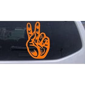 Buy 8in X 5.4in Orange -- Peace Hand Sign Car Window Wall Laptop Decal Sticker by Rad Dezigns now!