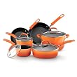 Rachael Ray Porcelain Enamel II Nonstick Cookware Set, 10-Piece, Orange