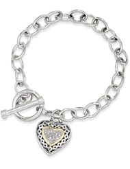 14k Yellow Gold Sterling Silver with .10ct. Diamond 7.25in Bracelet