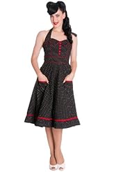 Polka Dot Print Cotton/Spandex Stretchy Piping Halter  Dress
