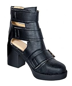 Women's High Fashion Triple Buckle Chunky Ankle Boots (Black, US 6 - UK 4)