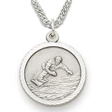 Sterling Silver 3/4 Round Snowboarding Medal with St. Christohper on Back on 20 Chain