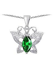 Original Star K (tm) Love Butterfly Pendant with Marquise Shape Simulated Emerald in 925 Sterling Silver