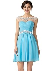 Acrylic/Chiffon/Tulle Cap Sleeves Sequined Sheer Beaded Lace-Up Cocktail Short Bateau Neck Sweetheart  Dress