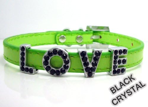 Large Green Matte Leather with Swarovski Grade Crystal Collar for Cat/dog with Diamante Buckle ***Customize Your Own Pet Name***