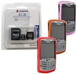 Combo of Magenta, Orange, Red Silicone Skin Cover Case and Kingston 4GB microSDHC Class 4 Memory Card with miniSD, SD Adapter for Blackberry Curve 8300 8310 8320 8330