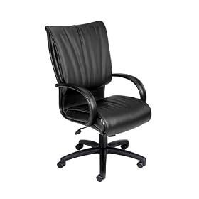 Hi-Back Leather Plus Office Chair with Curved Arms- Black