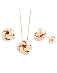 14 Karat Pink Gold Over Sterling Silver Love Knot Necklace/Earrings Set