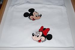 Embroidered Mickey& Minnie Face T on White Shirt Adult-M