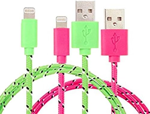 DIBOONS® 2 Pack (2 PCS) 2M 6.6ft Extra Long Braided USB Charging Cable Cord For iPhone 5 ,5C ,5S, iphone6s 6s+ 6Plus 6, iPad Air, Mini , Mini2, iPad 4, iPod 5,and iPod 7, iOS9 (Rose Green)