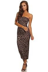 Strapless Leopard Print Rayon/Spandex Sleeveless  Dress