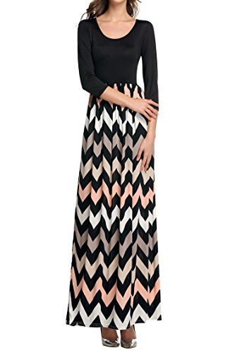 ANGVNS Womens Fashion 3/4 Sleeve Casual Contrast Color Striped Maxi Dress