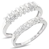1/2 CT. T.W. Baguette Cut Diamond His And Hers Wedding Rings 14K White GoldTwo Rings: Ladies Wedding Band and Men's Wedding Band - Free Gift Box -