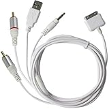 Extra Long 3-in-1 Audio and Sync Cable for iPod and iPhone - Apple 30 Pin Connector to 3.5mm Audio AUX (Auxiliary) Connector, 2 Audio RCA AND USB Charge/Sync Connector - 6 Feet Long Extra Long 3-in-1 Audio and Sync Cable for iPod and iPhone - Apple 30 Pin Connector to 3.5mm Audio AUX (Auxiliary) Connector, 2 Audio RCA AND USB Charge/Sync Connector - 6 Feet Long