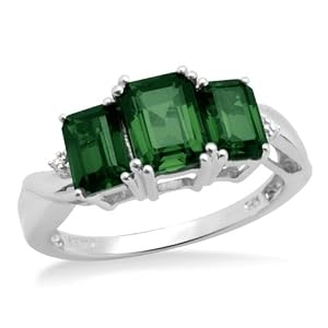 Buy 10k White Gold Octagon Created Emerald Diamond Three-Stone Ring (0.005 cttw, J-K Color, I2-I3... by Amazon.com Collection