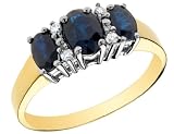 Three Stone Sapphire and Diamond Ring in 14K Yellow Gold