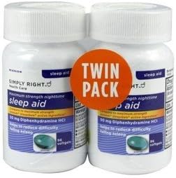 SCS-ST Simply Right Maximum Strength Nighttime Sleep AID Diphenhydramine HCI 50 Mg - Twin Pack of 96 Softgels (192 Softgels Total)