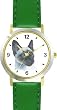 Siamese Cat - JP - WATCHBUDDY&reg; DELUXE TWO-TONE THEME WATCH - Arabic Numbers - Green Leather Strap-Size-Large ( Men's Size or Jumbo Women's Size )
