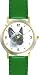 Siamese Cat - JP - WATCHBUDDY&reg; DELUXE TWO-TONE THEME WATCH - Arabic Numbers - Green Leather Strap-Size-Large ( Men's Size or Jumbo Women's Size )