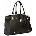 LUCCA Black Glamour Padlock Designer Inspired Shopper Hobo Tote Bag Purse Satchel Handbag w/Shoulder Strap