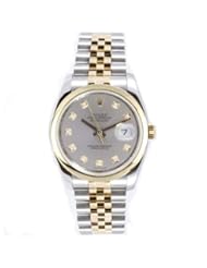 Rolex Mens New Style Heavy Band Stainless Steel & 18K Gold Datejust Model 116203 Jubilee Band Smooth Bezel Silver Diamond Dial