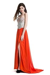 Lace-Up Jeweled Slit Chiffon Evening Dress/Bridesmaid Dress/Prom Dress 