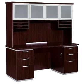 Mocha Kneespace Credenza with Hutch Mocha Finish by DMI Furniture