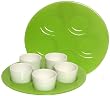 Kiwi Green Round Layered Glass Tray 13"D with Porcelain Bowls 4 1/4"Dx1 3/4"H