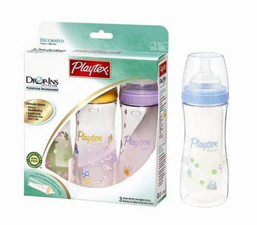 Playtex Drop-Ins Premium Decorated BPA Free 3 Pack Nurser, 8 Ounce, Colors May Vary