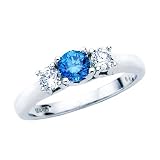 3 Diamond Anniversary Ring 3/4 ct. in 14K White Gold with Blue Center Diamond