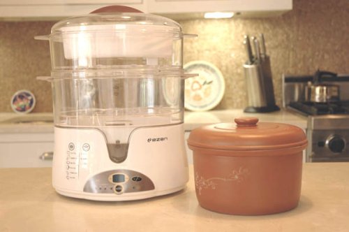 EZen Electric Food Steamer 2 Tier with Clay Pot Slow Cooker CJ-912H