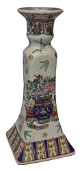 Asian candlesticks, Ming Vase design - hand painted porcelain (pair)