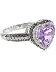 10k White Gold Heart Amethyst Black and White Diamond Ring (2/5 cttw, I-J Color, I2-I3 Clarity)