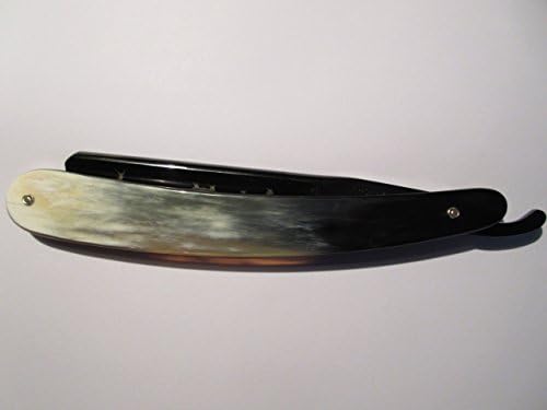 Wacker Huntsman 7/8" Straight Razor, Square Tip w/Radius, Black Chrome, Etched Blade, Horn Scales