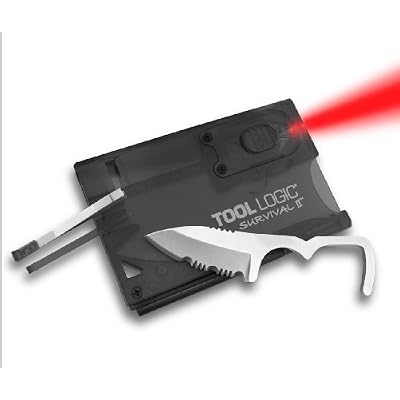 Tool Logic SVC2 Survival Card Ii,Tool Card With Knife, Fire Starter, Whistle, Red Led Flashlight, Translucent Black