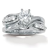 SterlingSilverRoundDiamonUltraTMCubicZirconiaWeddingRingSet