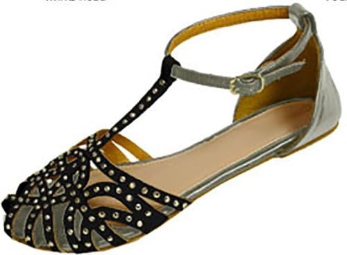 Chatties Women's Rhinestone Studded Contrast T-Strap Gladiator Sandals