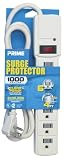 Prime PB002125 Six-Outlet 1000-Joule Surge Protector 4-Foot Cord Auto-Shutdown Low Profile Snug Plug and Outlet Safety Covers, White