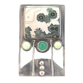 Sterling Silver Chrysoprase Ocean Jasper Brooch by Chrysoprase