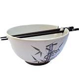 Handmade stoneware ceramic bamboo noodle bowl with holes and rest for chopsticks