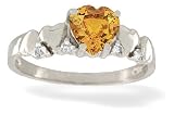 14K White Gold Genuine Heart Citrine and Diamond Ring