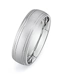 14k White Gold Custom Made 65 Mm Comfort Fit Brushed Satin Dome Wedding Band W Polished Grooves Size R