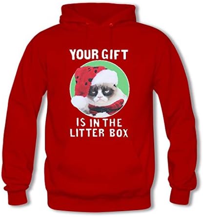 Grumpy Cat Your Gift Is In the Litter Box men's funny hoodies Red Medium