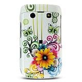 Yellow Green Pink Multi Color Rainbow Flower Snap on Hard Skin Shell Protector Cover Case for Blackberry Bold 2 Bold2 9700 + Belt Clip + Microfiber Pouch Bag