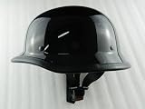 Classic Gloss Black German Motorcycle Scooter Bike Open Face Helmet - Medium