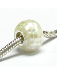 Sterling Silver Mosaic White Mother of Pearl MOP Bead for Pandora Troll Chamilia Biagi