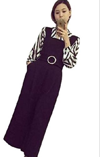 (サラローズ) SARAH ROSEつなぎ オールインワン ガウチョパンツ サロペット レディース カジュアル ウエストベルト ガウチョ ウール 七分丈 シンプル 無地 黒