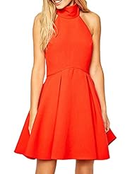 Empire   Waistline Polyester Bubble Dress Halter Sleeveless Above the Knee Ruched Backless Summer  Dress