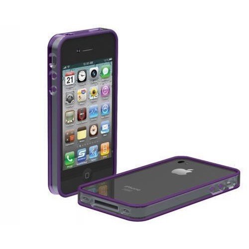 Scoshe High Quality Bump Polycarbonate and Rubber Edge Case for Apple iPhone 4 ( Purple / Clear )